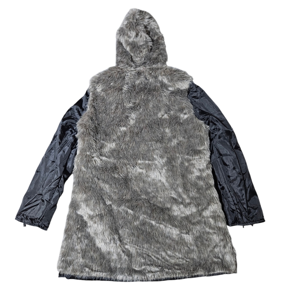 Black Hooded Outerwear Womens L Parka 4 In 1 Removable Liner Reversible Faux Fur - Picture 10 of 14